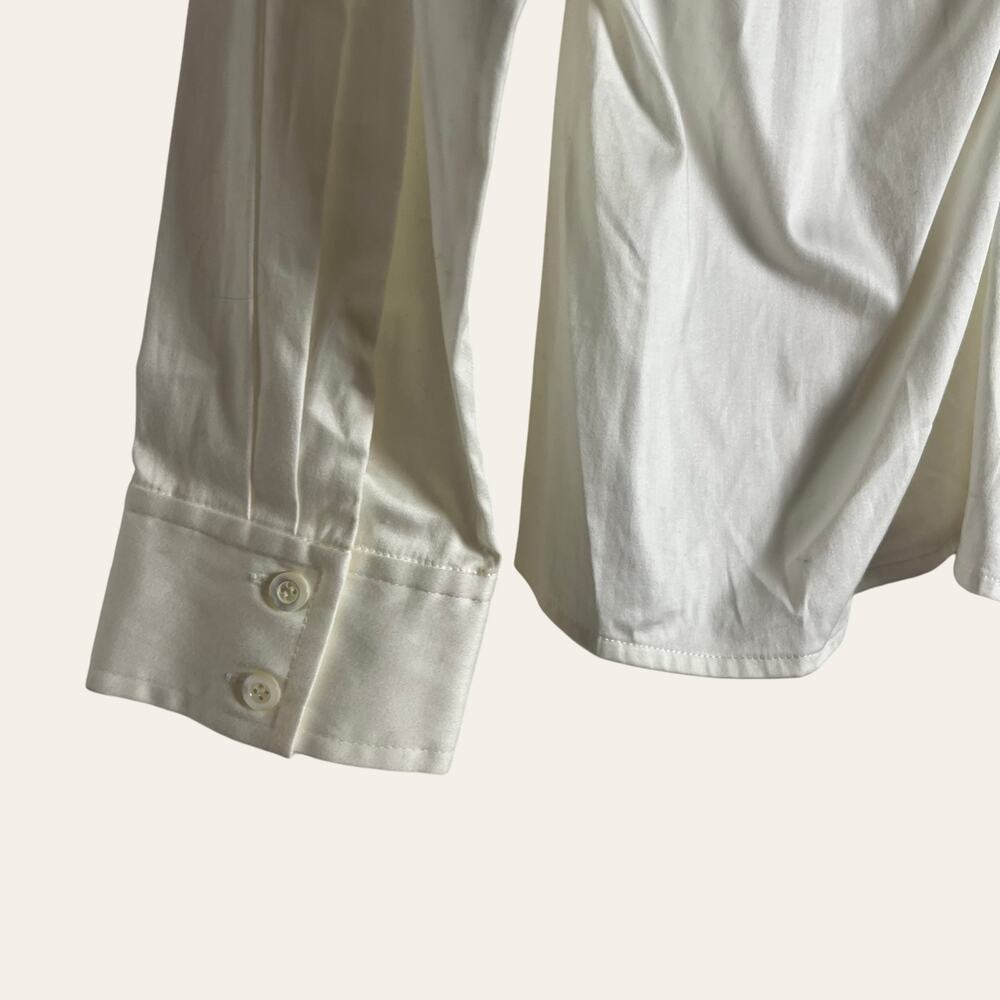 Etcetera Solid White Gathered V-Neck Long Sleeve … - image 11